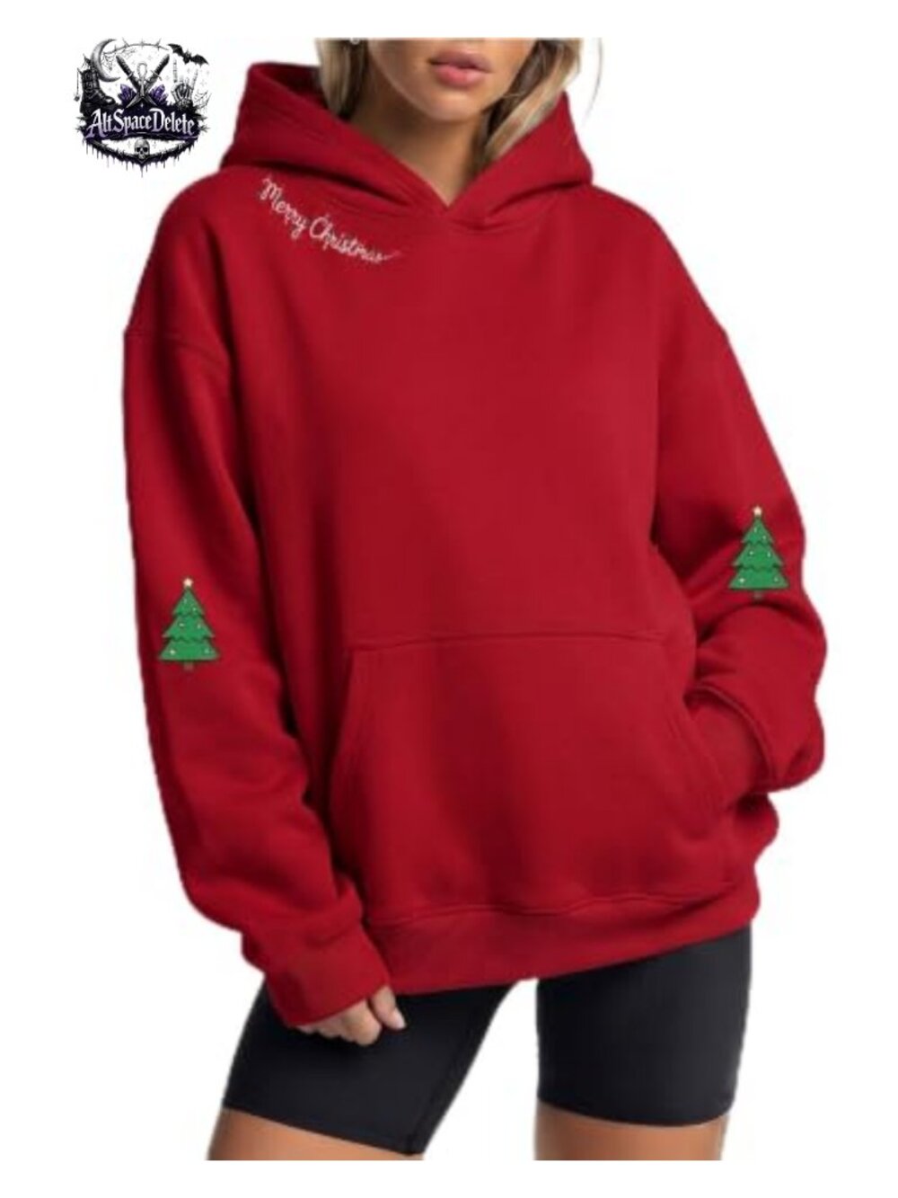 Merry Christmas Hooded Sweatshirt 100% Polyester Relaxed Fit Holiday Graphic